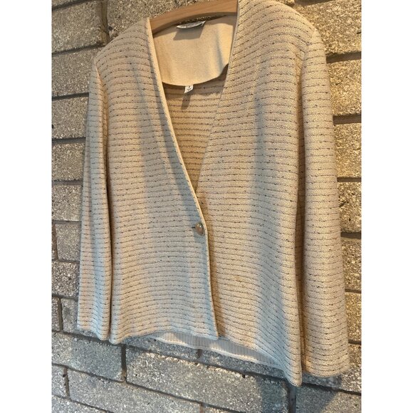 St. John By Marie Gray Striped Knit Beige Cardigan Blazer Womens Size 8 - Picture 2 of 8